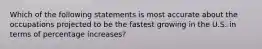 Which of the following statements is most accurate about the occupations projected to be the fastest growing in the U.S. in terms of percentage increases?