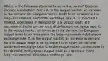 Which of the following statements is most​ accurate? Question content area bottom Part 1 A. In the output​ market, an increase in the demand for European output leads to an increase in the long−run nominal​ euro/dollar exchange rate. B. In the output​ market, a decrease in demand for U.S. output leads to a decrease in the long−run nominal​ dollar/euro exchange rate. C. In the output​ market, an increase in the demand for European output leads to an increase in the long−run nominal​ dollar/euro exchange rate. D. In the output​ market, an increase in demand for U.S. output leads to an increase in the long−run nominal​ dollar/euro exchange rate. E. In the output​ market, an increase in the demand for European output leads to a decrease in the long−run nominal​ dollar/euro exchange rate.