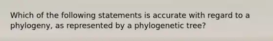 Which of the following statements is accurate with regard to a phylogeny, as represented by a phylogenetic tree?