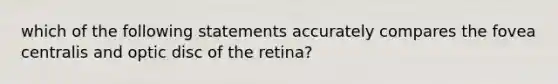 which of the following statements accurately compares the fovea centralis and optic disc of the retina?