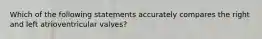 Which of the following statements accurately compares the right and left atrioventricular valves?