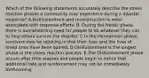 Which of the following statements accurately describe the stress reaction phases a community may experience during a disaster response? A.Disillusionment and reconstruction is most associated with response efforts. B. During the Heroic phase, there is overwhelming need for people to do whatever they can to help others survive the disaster. C.In the Honeymoon phase, survivors may be rejoicing in that their lives and the lives of loved ones have been spared. D.Disillusionment is the longest phase in the stress reaction process. E.The Disillusionment phase occurs after time elapses and people begin to notice that additional help and reinforcement may not be immediately forthcoming.