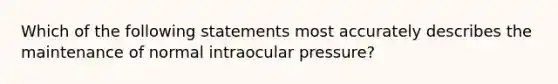 Which of the following statements most accurately describes the maintenance of normal intraocular pressure?