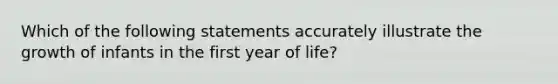 Which of the following statements accurately illustrate the growth of infants in the first year of life?