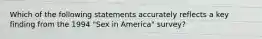 Which of the following statements accurately reflects a key finding from the 1994 "Sex in America" survey?