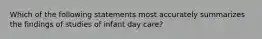 Which of the following statements most accurately summarizes the findings of studies of infant day care?