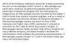 Which of the following statements about the antigen‐presenting function of macrophages is NOT correct? A. Macrophages are particularly important at presenting peptides derived from particulate or opsonized antigens that are internalized by phagocytosis. B. Macrophages become activated by the helper T cells to which they present microbial peptides, and as a result of this activation they become efficient at killing the microbes. C. Resting macrophages express low levels of class II MHC molecules, but higher class II MHC expression is induced on activation by the T cells to which they present antigen. D. Macrophages express highly variable, high‐affinity receptors for many different antigens, and these receptors facilitate the internalization of the antigens for processing and presentation. E. Macrophages present antigen to T cells in the lymph nodes and many non‐lymphoid organs.