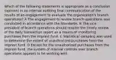 Which of the following statements is appropriate as a conclusion (opinion) in an internal auditing final communication of the results of an engagement to evaluate the organization's branch operations? A The engagement to review branch operations was conducted in accordance with the Standards. B The vice-president of branch operations should require the timely review of the daily transaction report as a means of monitoring purchases from the imprest fund. C Statistical sampling was used to determine the extent of unauthorized purchases from the imprest fund. D Except for the unauthorized purchases from the imprest fund, the system of internal controls over branch operations appears to be working well.