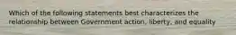 Which of the following statements best characterizes the relationship between Government action, liberty, and equality