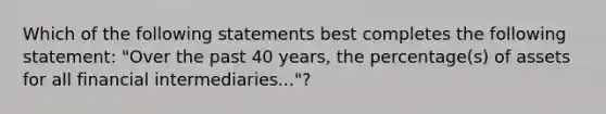 Which of the following statements best completes the following statement: "Over the past 40 years, the percentage(s) of assets for all financial intermediaries..."?