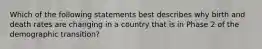 Which of the following statements best describes why birth and death rates are changing in a country that is in Phase 2 of the demographic transition?