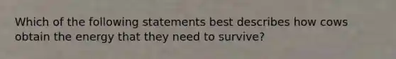 Which of the following statements best describes how cows obtain the energy that they need to survive?