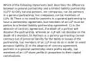 Which of the following statements best describes the difference between a general partnership and a limited liability partnership (LLP)? A) Only natural persons, not companies, can be partners in a general partnership, but companies can be members of LLPs. B) There is no need for partners in a general partnership to have a partnership agreement, but members of an LLP must be parties to a limited liability partnership agreement. C) In the absence of contrary agreement, the death of a partner will dissolve the partnership, whereas an LLP will not dissolve on the death of a member. D) Partners in a general partnership cannot contract out of personal liability for the debts or losses of the partnership, but members of an LLP must do so in order to avoid personal liability. E) In the absence of contrary agreement, partners in a general partnership share profits equally, but members of an LLP share profits in proportion to their capital contributions.