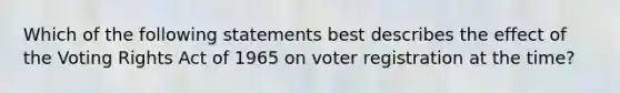 Which of the following statements best describes the effect of the Voting Rights Act of 1965 on voter registration at the time?