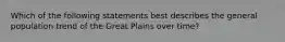 Which of the following statements best describes the general population trend of the Great Plains over time?