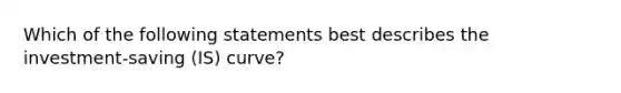 Which of the following statements best describes the investment-saving (IS) curve?