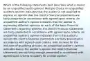 Which of the following statements best describes what is meant by an unqualified audit opinion? Multiple Choice An unqualified auditor's opinion indicates that the auditor is not qualified to express an opinion that the client's financial statements are fairly presented in accordance with agreed-upon criteria. An unqualified auditor's opinion indicates that the auditor is expressing different opinions on each of the basic financial statements regarding whether the client's financial statements are fairly presented in accordance with agreed-upon criteria. An unqualified auditor's opinion indicates that in the auditor's opinion the client's financial statements are fairly presented in accordance with agreed-upon criteria, with no need for the inclusion of qualifying phrases. An unqualified auditor's opinion indicates that in the auditor's opinion the client's financial statements are not fairly enough presented in accordance with agreed-upon criteria to qualify for a clean opinion.