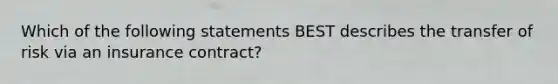 Which of the following statements BEST describes the transfer of risk via an insurance contract?