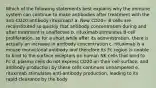 Which of the following statements best explains why the immune system can continue to make antibodies after treatment with the anti-CD20 antibody rituximab? a. New CD20+ B cells are reconstituted so quickly that antibody concentration during and after treatment is unaffected b. rituximab stimulates B-cell proliferation, so for a short while after its administration, there is actually an increase in antibody concentration c. rituximab is a mouse monoclonal antibody and therefore its Fc region is unable to bind to the surface receptors on human NK cells that bind to Fc d. plasma cells do not express CD20 on their cell surface, and antibody production by these cells continues unhampered e. rituximab stimulates anti-antibody production, leading to its rapid clearance by the body