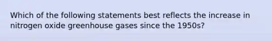 Which of the following statements best reflects the increase in nitrogen oxide greenhouse gases since the 1950s?