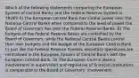 Which of the following statements comparing the European System of Central Banks and the Federal Reserve System is TRUE? A) The European Central Bank has similar power over the National Central Banks when compared to the level of power the Board of Governors has over the Federal Reserve Banks. B) The budgets of the Federal Reserve Banks are controlled by the Board of Governors, while the National Central Banks control their own budgets and the budget of the European Central Bank. C) Just like the Federal Reserve System, monetary operations are centralized in the European System of Central Banks with the European Central Bank. D) The European Central Bank's involvement in supervision and regulation of financial institutions is comparable to the Board of Governors' involvement.