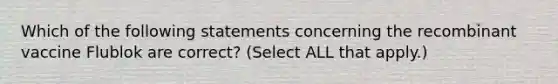 Which of the following statements concerning the recombinant vaccine Flublok are correct? (Select ALL that apply.)