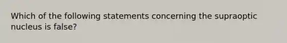 Which of the following statements concerning the supraoptic nucleus is false?