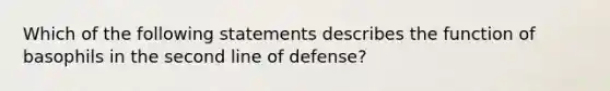 Which of the following statements describes the function of basophils in the second line of defense?