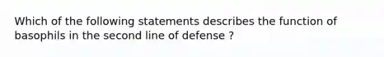 Which of the following statements describes the function of basophils in the second line of defense ?