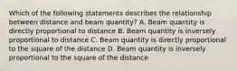 Which of the following statements describes the relationship between distance and beam quantity? A. Beam quantity is directly proportional to distance B. Beam quantity is inversely proportional to distance C. Beam quantity is directly proportional to the square of the distance D. Beam quantity is inversely proportional to the square of the distance