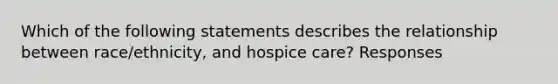 Which of the following statements describes the relationship between race/ethnicity, and hospice care? Responses