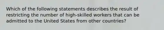 Which of the following statements describes the result of restricting the number of high-skilled workers that can be admitted to the United States from other countries?