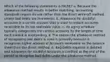 Which of the following statements is FALSE? a. Because the allowance method results in better matching, accounting standards require its use rather than the direct write-off method, unless bad debts are immaterial. b. Allowance for doubtful accounts is a contra account that is used to reduce accounts receivable to its net realizable value. c. An aging schedule typically categorizes the various accounts by the length of time each invoice is outstanding. d. The reason the allowance method of recognizing bad debts is used is primarily because it recognizes higher amount of Accounts receivable on the balance sheet than the direct method. e. Bad Debts expense is debited and Allowance for doubtful accounts is credited at the end of the period to recognize bad debts under the allowance method.