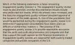 Which of the following statements is false concerning engagement quality reviews? a. The engagement quality review must be documented, and the documentation should include who performed the review, which documents were reviewed, and the date the engagement quality reviewer provided approval of the issuance of the audit opinion. b. One of the procedures that would be performed during the engagement quality review is to determine if appropriate consultations have taken place on difficult or contentious matters. c. The purpose of the engagement quality review is to provide reasonable assurance that the audit and audit documentation are complete and that they support the audit opinion on the financial statements. d. Engagement quality reviews are required for both publicly traded companies and private companies in the U.S.