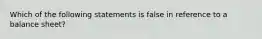 Which of the following statements is false in reference to a balance sheet?