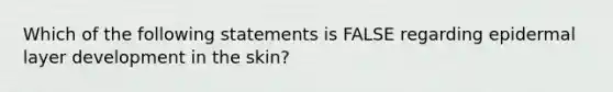 Which of the following statements is FALSE regarding epidermal layer development in the skin?