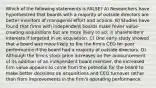 Which of the following statements is FALSE? A) Researchers have hypothesized that boards with a majority of outside directors are better monitors of managerial effort and actions. B) Studies have found that firms with independent boards make fewer value-creating acquisitions but are more likely to act in shareholders' interests if targeted in an acquisition. C) One early study showed that a board was more likely to fire the firm's CEO for poor performance if the board had a majority of outside directors. D) Although the firm's stock price increases on the announcement of its addition of an independent board member, the increased firm value appears to come from the potential for the board to make better decisions on acquisitions and CEO turnover rather than from improvements in the firm's operating performance.