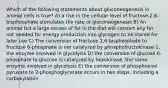 Which of the following statements about gluconeogenesis in animal cells is true? A) a rise in the cellular level of fructose-2,6-bisphosphate stimulates the rate of gluconeogenesis B) An animal fed a large excess of fat in the diet will convert any fat not needed for energy production into glycogen to be stored for later use C) The conversion of fructose 1,6-bisphosphate to fructose 6-phosphate is not catalyzed by phosphofructokinase-1, the enzyme involved in glycolysis D) the conversion of glucose 6-phosphate to glucose is catalyzed by hexokinase, the same enzyme involved in glycolysis E) the conversion of phosphoenol pyruvate to 2-phosphoglycerate occurs in two steps, including a carboxylation