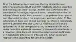 All of the following statements are the key similarities and differences between GAAP and IFRS related to dilutive securities and earnings per share, except: A) IFRS and GAAP follow the same model for recognizing stock-based compensation: the fair value of shares and options awarded to employees is recognized over the period to which the employees' services relate. B) The calculation of basic and diluted earnings per share is completely different between IFRS and GAAP. C) Modification of a share option results in the recognition of any incremental fair value under both IFRS and GAAP. However, if the modification leads to a reduction, IFRS does not permit the reduction but GAAP does. D) A significant difference in IFRS and U.S. GAAP exists with respect to the accounting for convertible debt.