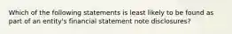 Which of the following statements is least likely to be found as part of an entity's financial statement note disclosures?