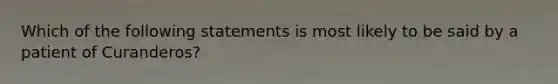 Which of the following statements is most likely to be said by a patient of Curanderos?