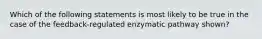 Which of the following statements is most likely to be true in the case of the feedback-regulated enzymatic pathway shown?