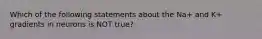 Which of the following statements about the Na+ and K+ gradients in neurons is NOT true?