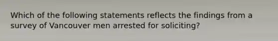 Which of the following statements reflects the findings from a survey of Vancouver men arrested for soliciting?