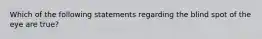 Which of the following statements regarding the blind spot of the eye are true?