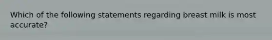 Which of the following statements regarding breast milk is most accurate?