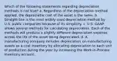 Which of the following statements regarding depreciation methods is not true? a. Regardless of the depreciation method applied, the depreciable cost of the asset is the same. b. Straight-line is the most widely used depreciation method by U.S. public companies because of its simplicity. c. U.S. GAAP allows several methods for calculating depreciation. Each of the methods will produce a slightly different depreciation expense across the life of the asset being depreciated. d. A manufacturing company includes depreciation on manufacturing assets as a cost inventory by allocating depreciation to each unit of production during the year by increasing the Work-in-Process Inventory account.