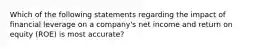 Which of the following statements regarding the impact of financial leverage on a company's net income and return on equity (ROE) is most accurate?