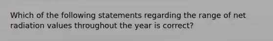 Which of the following statements regarding the range of net radiation values throughout the year is correct?