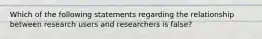 Which of the following statements regarding the relationship between research users and researchers is false?